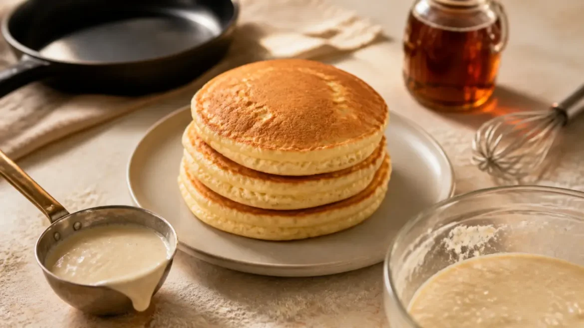Pancakes fluffy réussis : pâte épaisse, feu doux et bulles au bon moment Pancakes recette fluffy : pâte épaisse, bulles visibles
