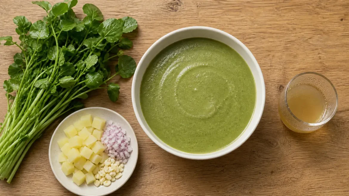Soupe au cresson : 1 botte, 3 pommes de terre et le geste qui donne un velouté net Recette de la soupe au cresson : velouté vert, cresson et pommes de terre