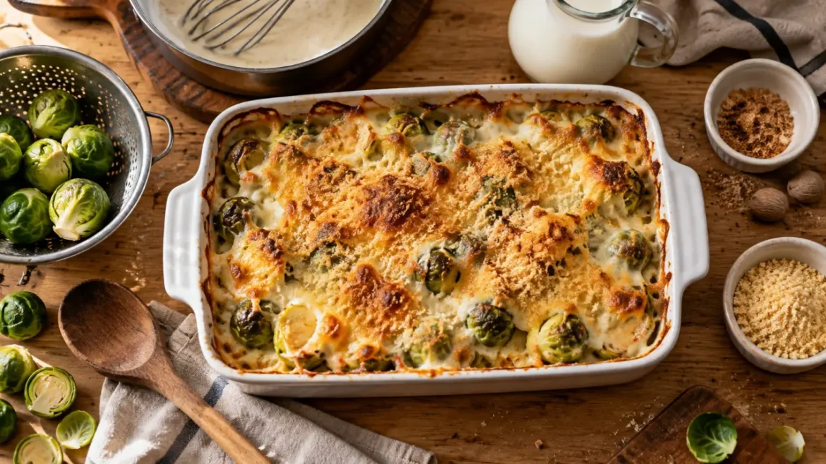 Choux de bruxelle en gratin, béchamel épaisse et croûte dorée
