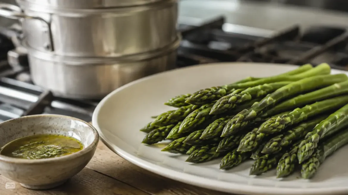 Cuisson asperge vapeur : asperges vertes vapeur et vinaigrette moutarde-citron