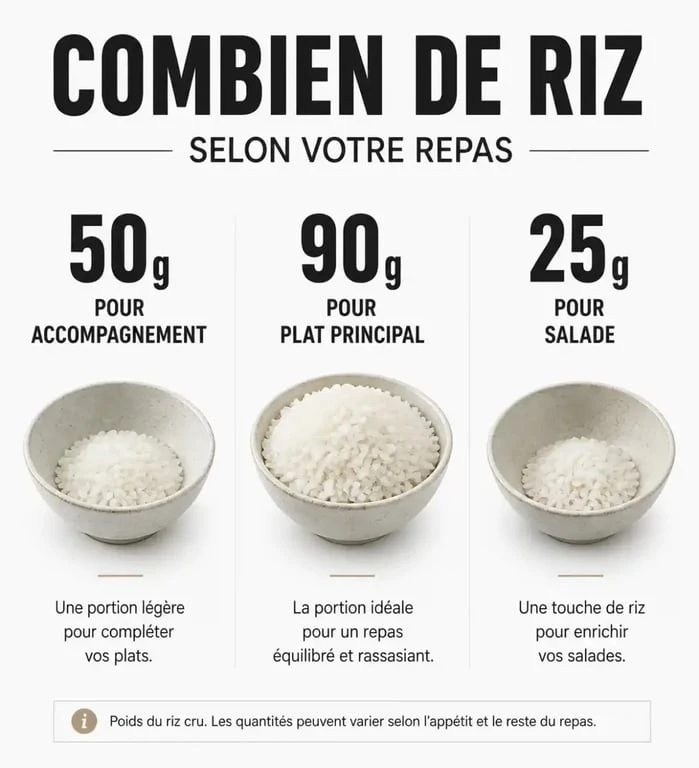 Infographie des doses de riz par personne selon le type de repas