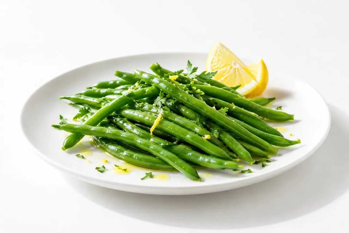 Cuisson vapeur haricot vert : haricots verts brillants et croquants servis dans une assiette