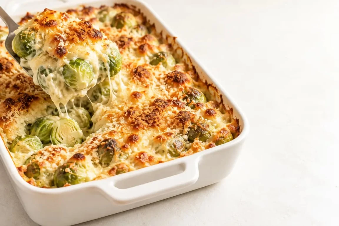 Choux de Bruxelles en gratin à la béchamel et à l’emmental doré