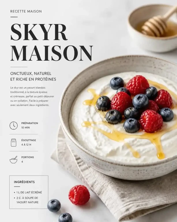 Bol de skyr maison préparé à la yaourtière avec des fruits frais