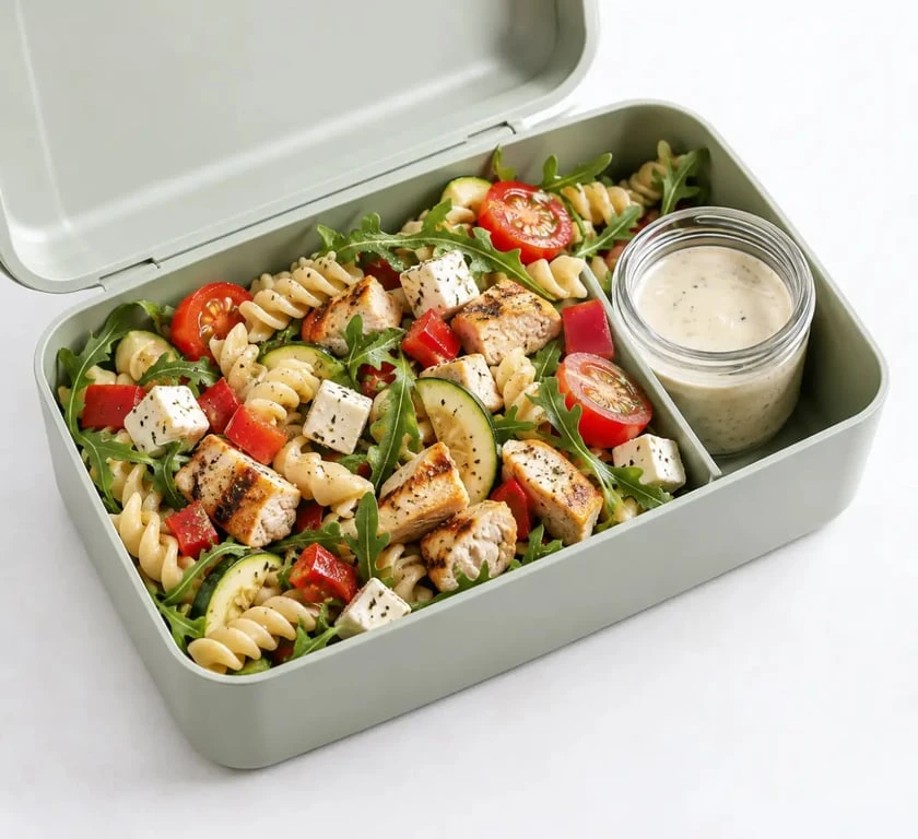 Idées repas froids à emporter avec salade de pâtes au poulet en lunch box