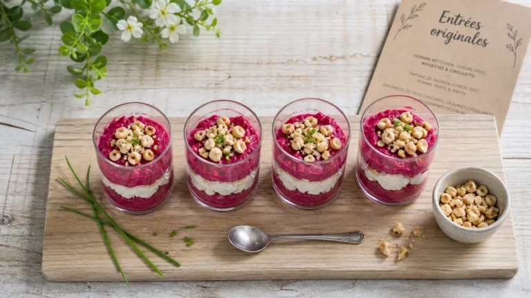 Recettes entrées simples et originales : verrines betterave chèvre