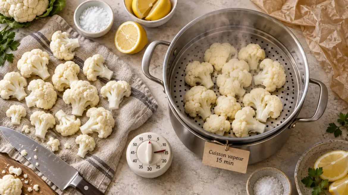 Chou-fleur vapeur : temps de cuisson 15 minutes et test du couteau