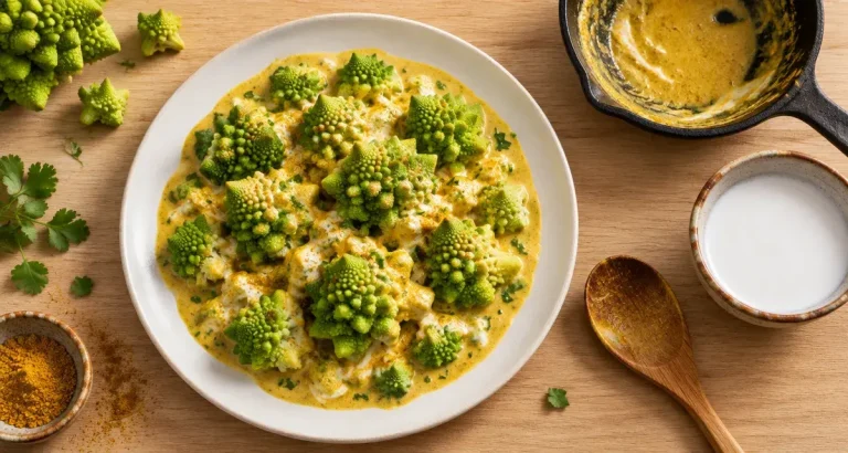 Choux romanesco recettes : bouquets au curry et lait de coco