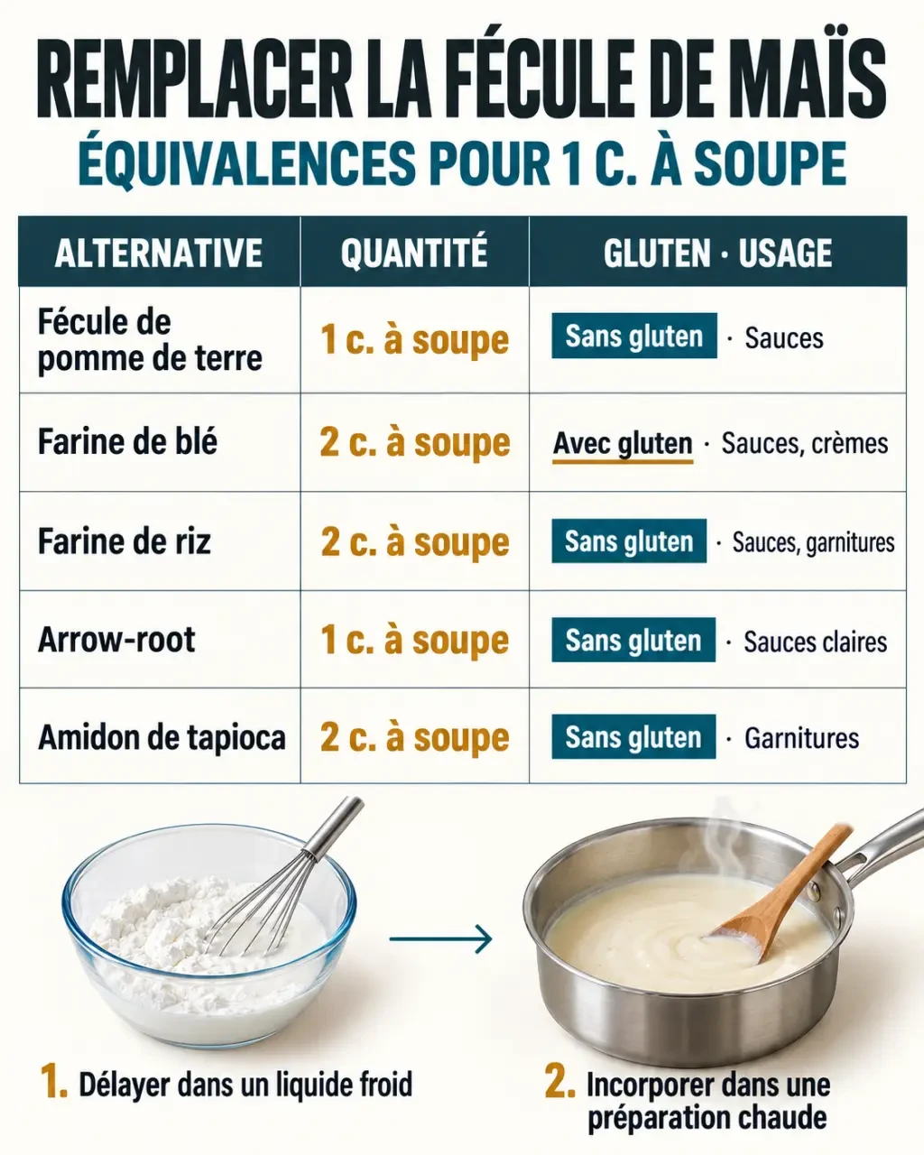 Remplacement fécule de maïs : équivalences des substituts et usages selon la recette