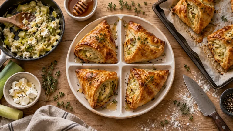 Recettes entrées chaudes faciles et rapides : feuilletés chèvre poireau miel, croustillants