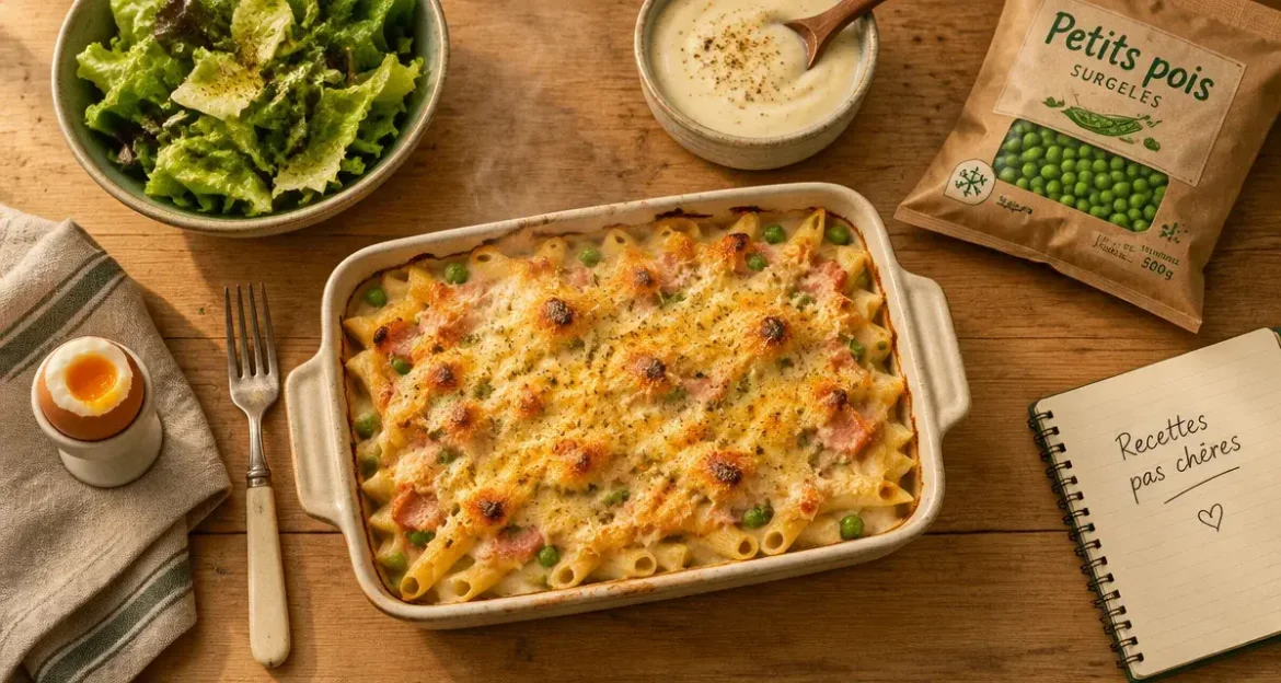 Recettes pas chères et faciles : 4 plats qui rassasient sans vider le portefeuille Recettes pas chères et faciles : gratin de pâtes jambon et petits pois